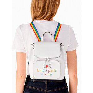 S Kate Spade Darcy White Leather Flap Backpack K7292 Rainbow Pride NWT $359